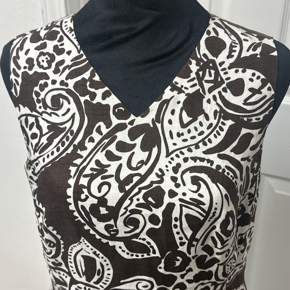 Talbots Midi Dress Women's Size 8 Paisley Sleeveless V Neck Brown White - Picture 6 of 10
